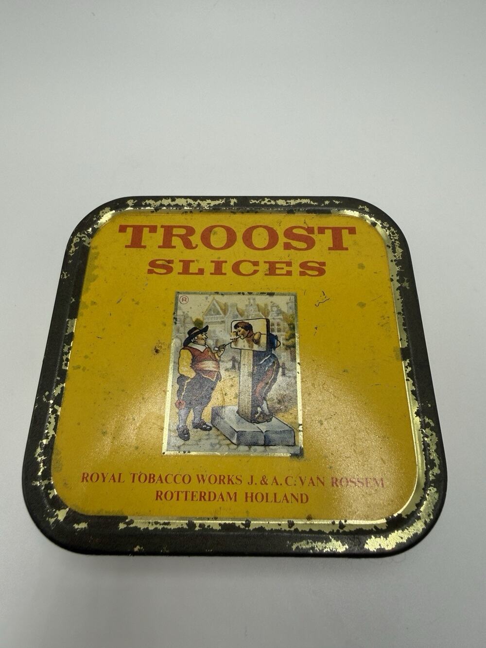 Vintage 50s Advertising Tobacco Tin Troost Slices Pipe Tobacco Graphic Holland